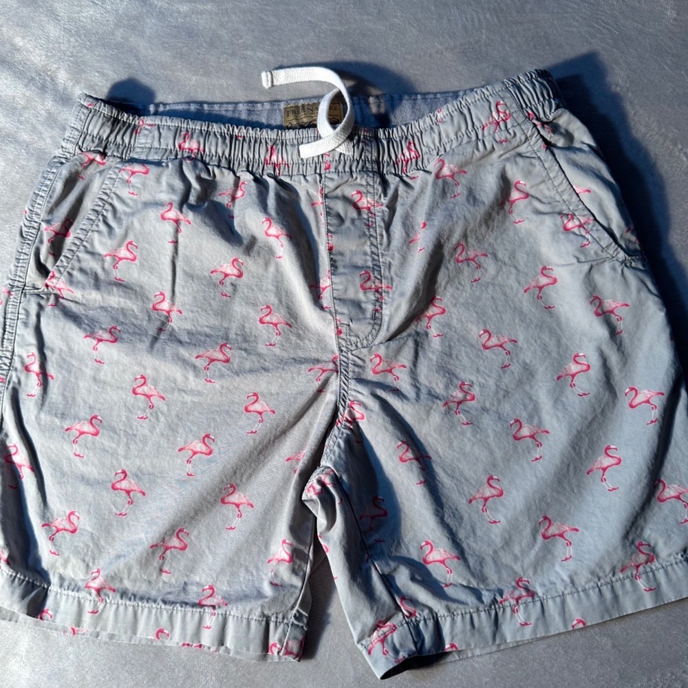 Free Nature Mens Gray Flamingo Print Casual Shorts Elastic Waist Drawstring M
